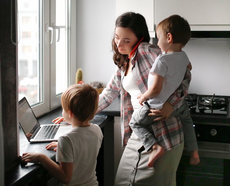 A busy mom with two toddlers